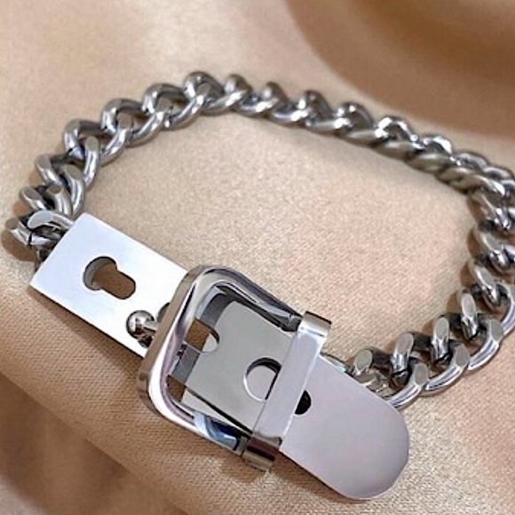 Belt Buckle Silver Chain Bracelet Stainless Steel - Picture 6 of 8